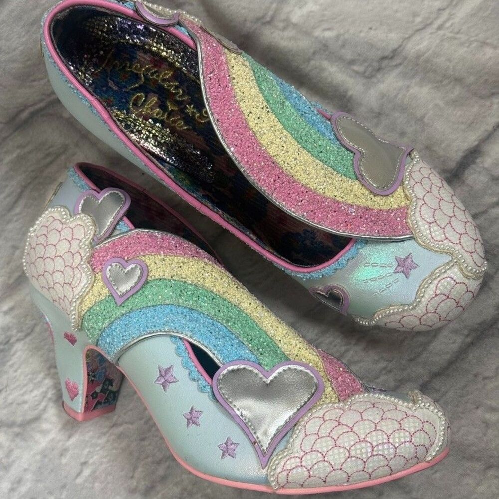 Irregular Choice Summer Of Love Heels Womens US 9.5 EU 40 Rainbow Heart Shoes
